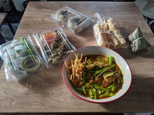 This feast cost 205 baht at Bamboo Garden Healthy Vegetarian Foods - บ้านสวนไผ่สุขภาพ อาหารมังสวิรัติ in Bangkok