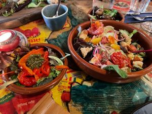 Panzanella and red pepper salad with pesto at Mamma Peppino in Alkmaar