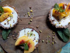 sambuca panna cotta with peaches, vegan and glutenfree. at Mamma Peppino in Alkmaar