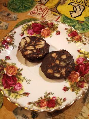 Vegan chocolate "salami" at Mamma Peppino in Alkmaar