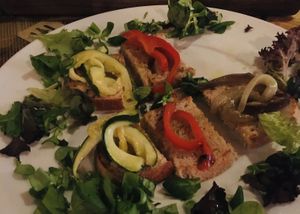 Vegan antipasti :Bruschetta with grilled zucchini, bell pepper and eggplant  at Mamma Peppino in Alkmaar