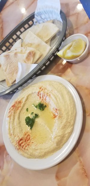 Hummus and pita at Beirut Rock Cafe in Arlington
