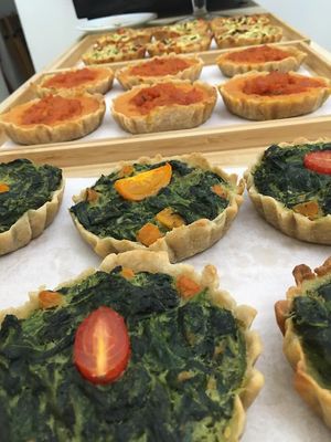 Spinach quiche with vegan salmon from carrot at Vegan Art Kitchen in Budapest