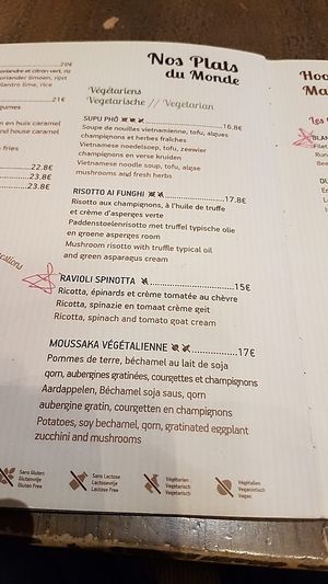 vegetarian dishes, of which one seemed vegan (the Pho soup) at Le Cercle Des Voyageurs in Brussels