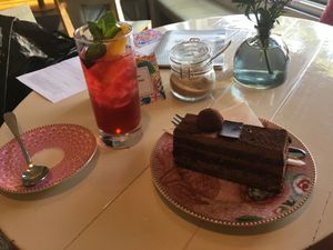 Vegan chocolate cake and ice tea. at Isabella Glutenfreie Patisserie - Oberkassel in Dusseldorf