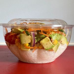 Bowl with sushi rice and avocado protein option, ordered to-go. at Bolicious in Tulsa