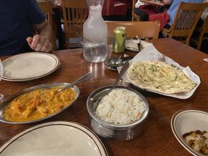 Vegan korma, rice, and garlic naan  at Red Fort Cuisine Of India in St George
