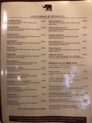Vegan menu at Red Fort Cuisine Of India in St George