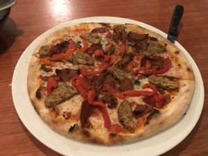 Vegan sausage pizza with vegan pepperoni added  at Il Fornello in Ajax
