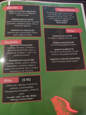 Menú at Piachela in Queretaro