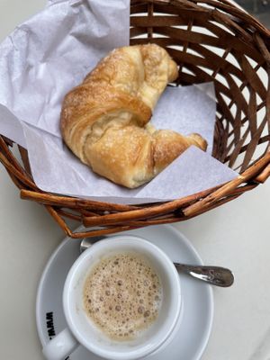 Croissant and macchiato with soya milk  at Crema & Cioccolato in Siracusa
