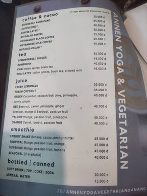 Menu at Annen Vegetarian & Yoga in Da Nang