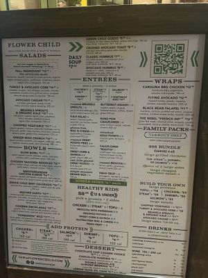 Menu marked with vegan options!   at Flower Child - Tatum in Phoenix