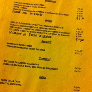 menu at Oh Mio Bio in Turin