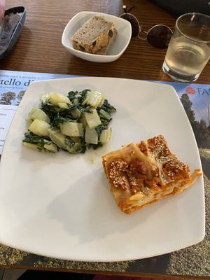Lasagna and silver beet   at Oh Mio Bio in Turin