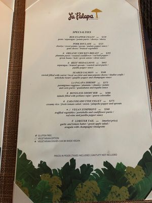 Menu  at La Palapa in Puerto Vallarta