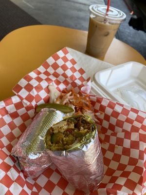 #3 and a hazelnut iced coffee at Leo's Superfood Vegan Cafe in Northridge