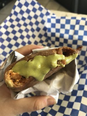 Bfast pocket with cilantro lime crema sauce at Leo's Superfood Vegan Cafe in Northridge