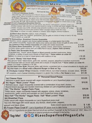 menu 2 at Leo's Superfood Vegan Cafe in Northridge