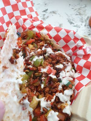 inside breakfast quesadilla at Leo's Superfood Vegan Cafe in Northridge