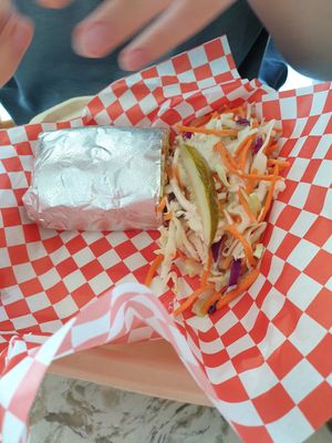 burrito half at Leo's Superfood Vegan Cafe in Northridge