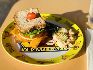 2022.JAN28- 1. McLeos Breakfast Muffin ($12.50) nooch sauce lacked Kala Namak😒  at Leo's Superfood Vegan Cafe in Northridge