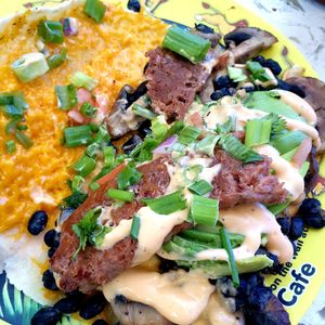 sausage added at Leo's Superfood Vegan Cafe in Northridge