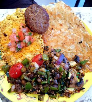 breakfast plate at Leo's Superfood Vegan Cafe in Northridge