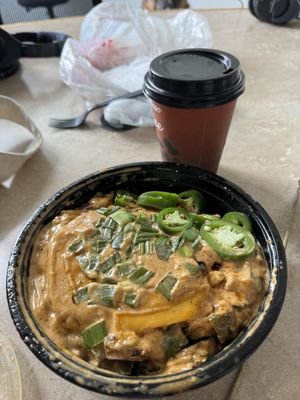 Vegan keto breakfast bowl + extra protein. Soy latte with sugar free vanilla!   at Leo's Superfood Vegan Cafe in Northridge