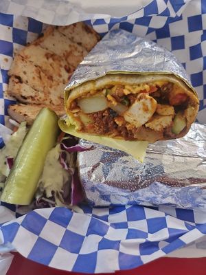 Leo's Superfood Breakfast Burrito w/ Gardein Chickenless Chicken (all gluten free)/ at Leo's Superfood Vegan Cafe in Northridge