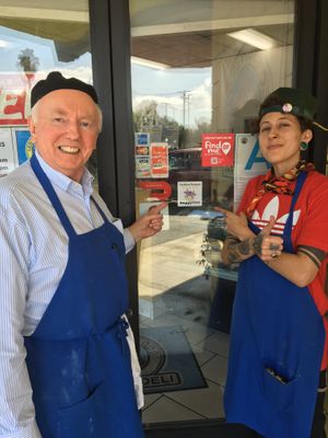 Aud and the owner David at Leo's Superfood Vegan Cafe in Northridge