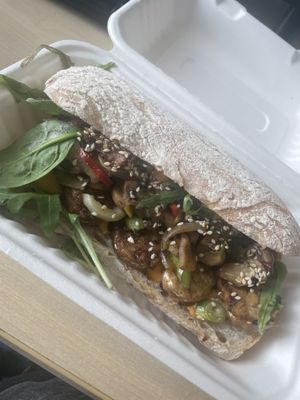Tasty tempeh ciabatta sandwich   at Social Board in Brighton