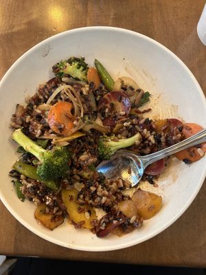 the “forbidden” rice dish was perfect  at Flower Child in Houston