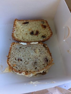 Banana & walnut cake, Date and almond cake both vegan  at Hangin' Pizzeria in Betws-y-coed