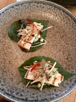 Tofu betel leaves with crispy taro  at Jimmy Wah's in Burleigh Heads