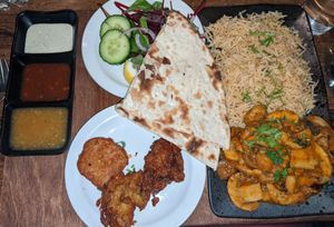 Vegan starters and main; mushroom masala at Cafe Indus in Sheffield