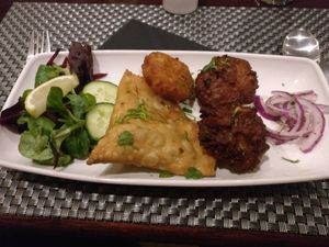 Mixed vegan starter at Cafe Indus in Sheffield