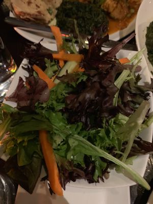 Mixed green salad instead of rice (which is not vegan).  at Benares in New York City