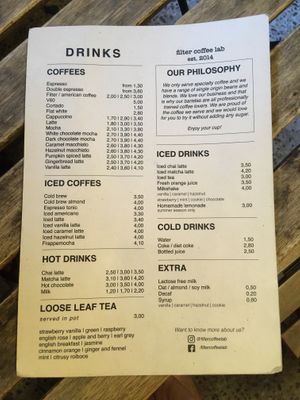 Drinks menu  at Filter in Pisa