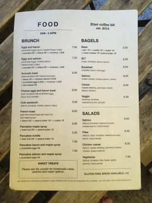 Food menu  at Filter in Pisa