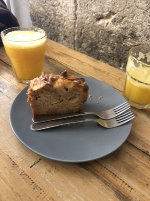 orange juice and apple&maplesyrup vegan loaf  at Filter in Pisa