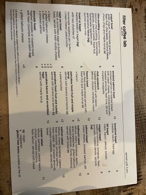 Menu at Filter in Pisa