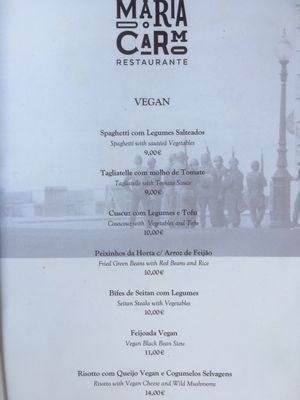 Vegan Main Dishes Menu at Maria Do Carmo in Lisbon
