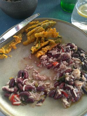 Peixinho frito com arroz e feijão. Delicioso! at Maria Do Carmo in Lisbon