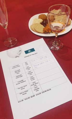 Wine tasting list at Vegan Tipples in Edinburgh