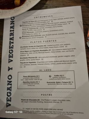 Menu followed by the 2nd and 3rd of the "Platos Fuentes" . at Caracol Restaurant in Houston