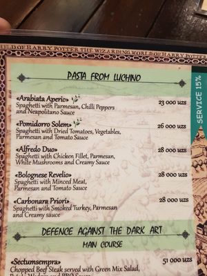 Veggie pasta at Potter Mania in Tashkent