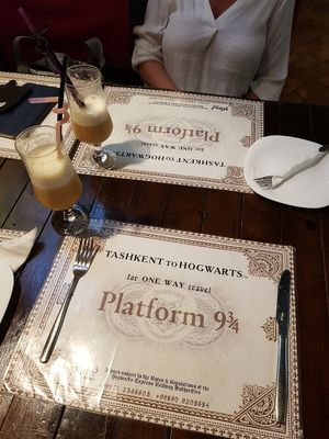 Juice made of pinapple, banana, orange at Potter Mania in Tashkent