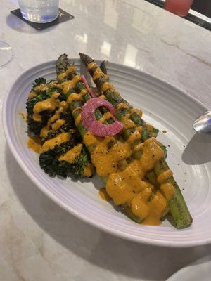 Side of asparagus and broccolini without cheese  at Xochi in Houston