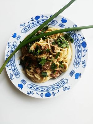 spaghetti carbonara at Vege Express in Gliwice